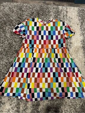 Women's Casual Short-Sleeve Multicolor Check A-Line Pride Dress by Target